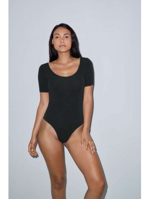 WOMEN'S COTTON SPANDEX JERSEY SHORT SLEEVE DOUBLE U-NECK BODYSUIT