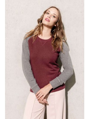 LADIES' TWO-TONE ORGANIC CREW NECK RAGLAN SLEEVE SWEATSHIRT